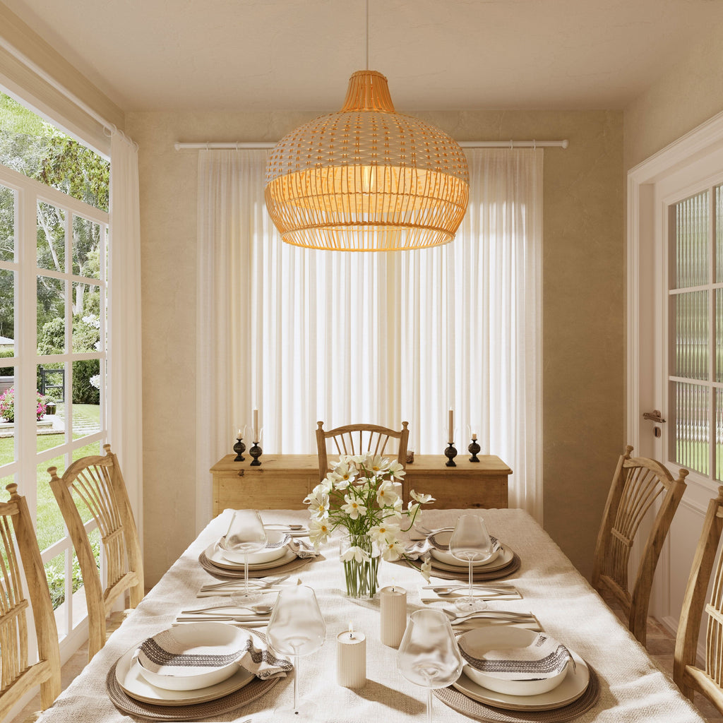 Cella-Lightsin Handwoven Rattan Pendant Light for Kitchen and Boho-Style Interiors