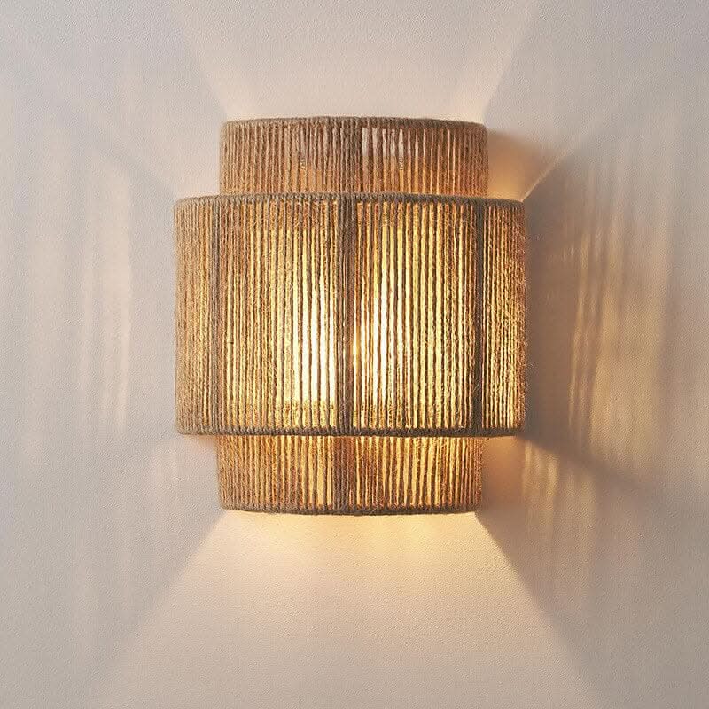 Vintage Hand-Woven Hemp Rope Half Cylinder Wall Lamp