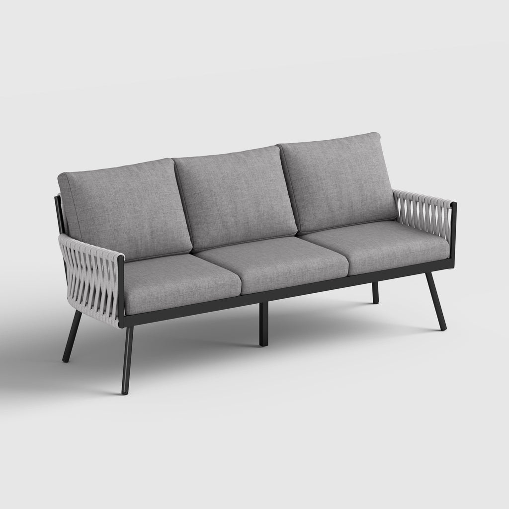 4 Piece Aluminium Outdoor Sofa Set with Glass Table Garden Furniture