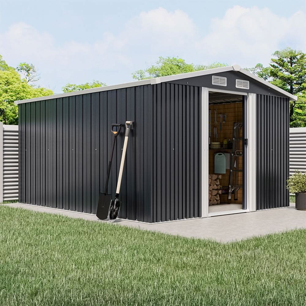 Waterproof 6x8/8x8/10x8/12x10ft Metal Shed with Gable Roof Charcoal Black/Green