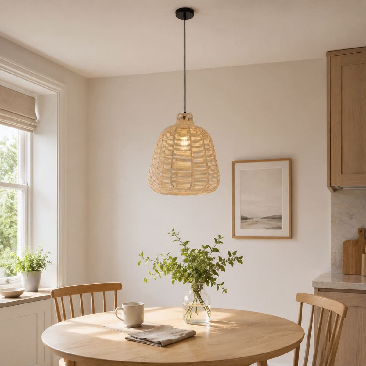 Lightsin Natural Rattan Pendant Light – Handwoven Ceiling Pendant Light for Living Room, Bedroom, and Ambient Boho Interiors