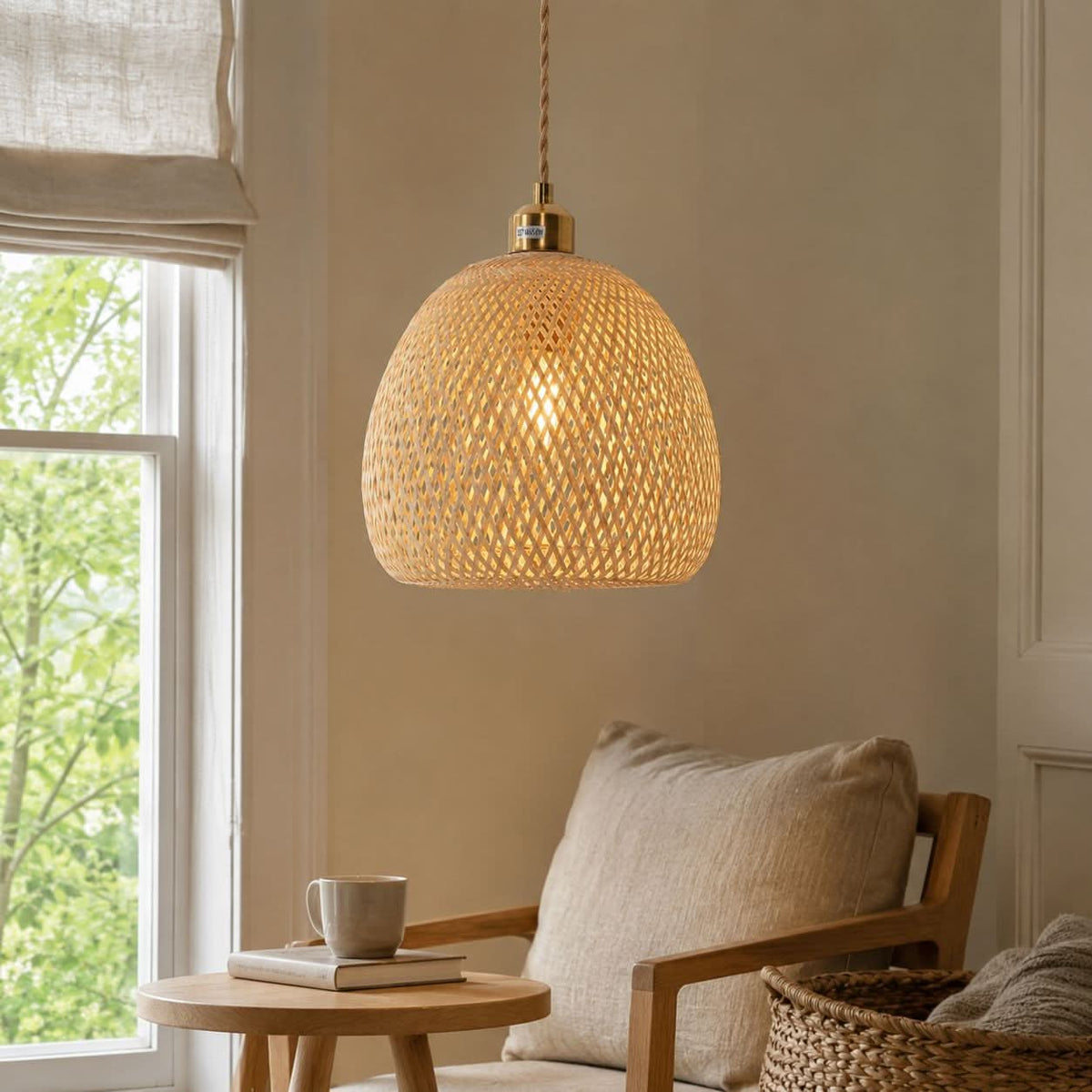 Lightsin Handwoven Bamboo Pendant Light – Natural, Eco-Friendly Lighting for Cozy Spaces