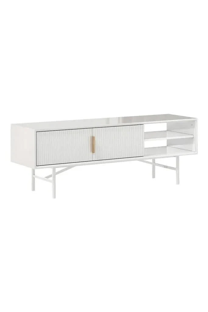 White Striped Wooden Nightstand