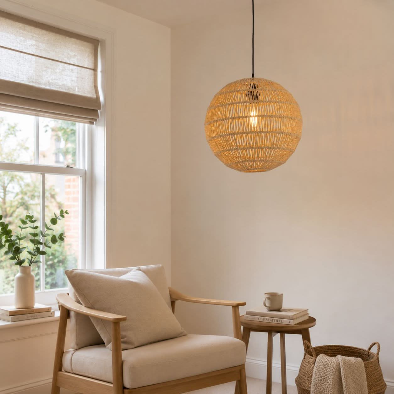 Lightsin Round Cotton Rope Pendant Light – Handwoven Ceiling Pendant for Living Room, Dining Room & Kitchen