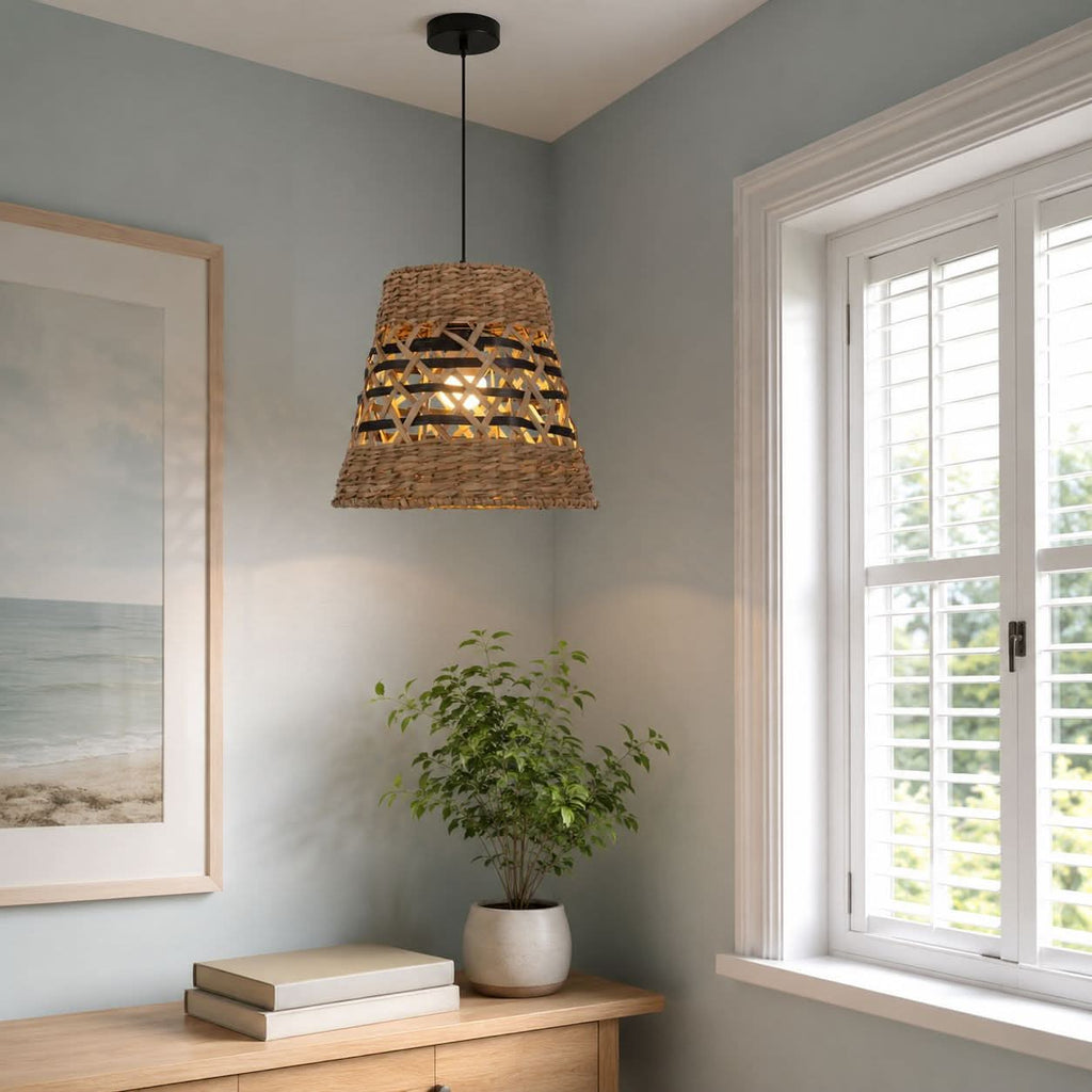 Lightsin Handwoven Paper Rope Pendant Light  Bohemian Rustic Charm
