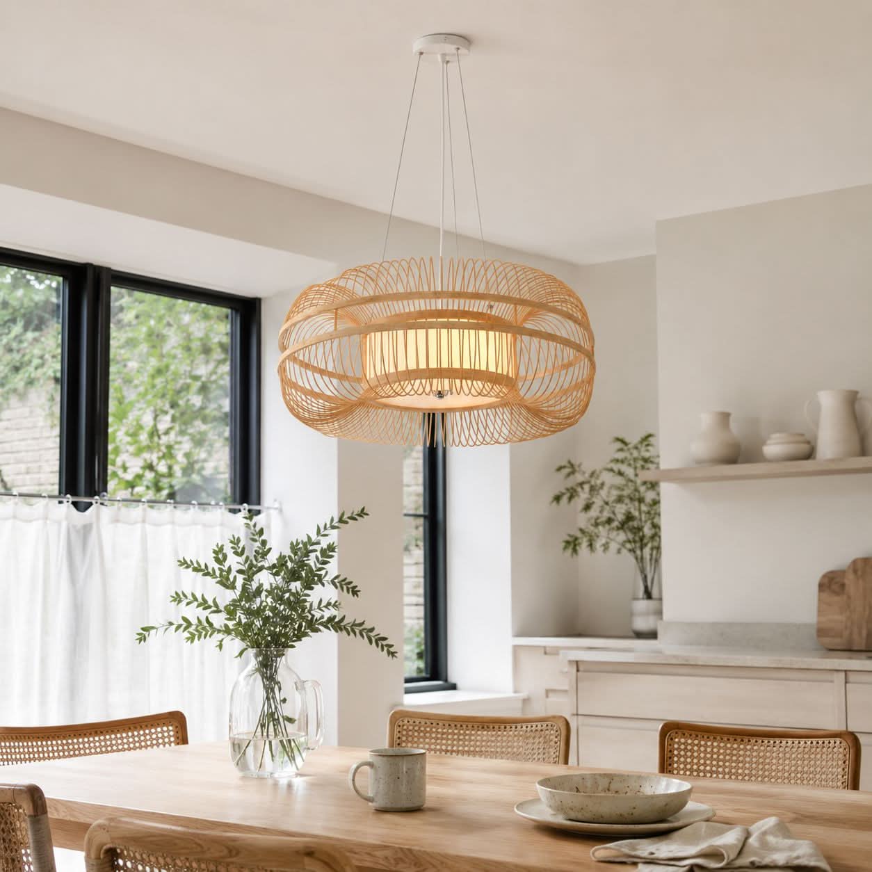 Lightsin LED Bamboo Pendant Light Drum-Shaped 45/60/70/80 Dia