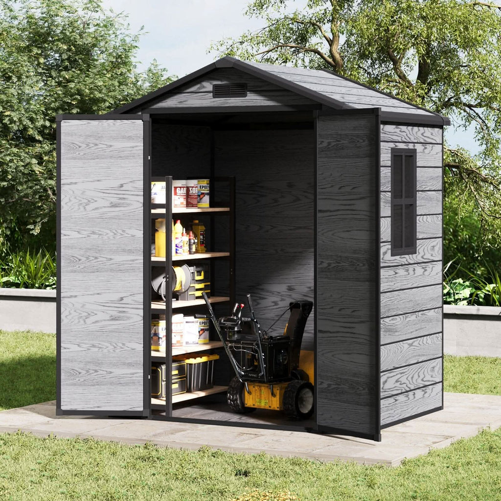 6x4ft Plastic Corrosion-Resistant Garden Storage Shed with Lockable Door