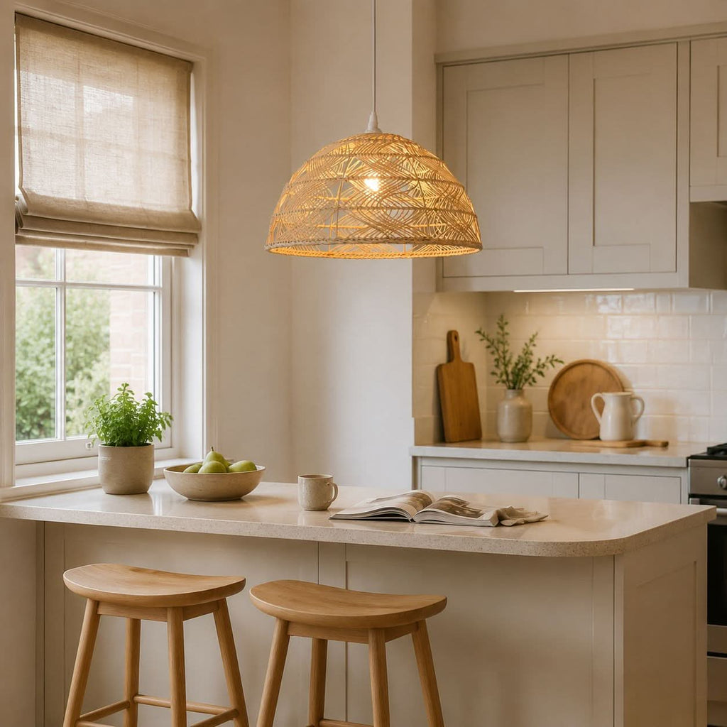 Lightsin Handwoven Rattan Dome Pendant Light for a Warm & Cozy Glow
