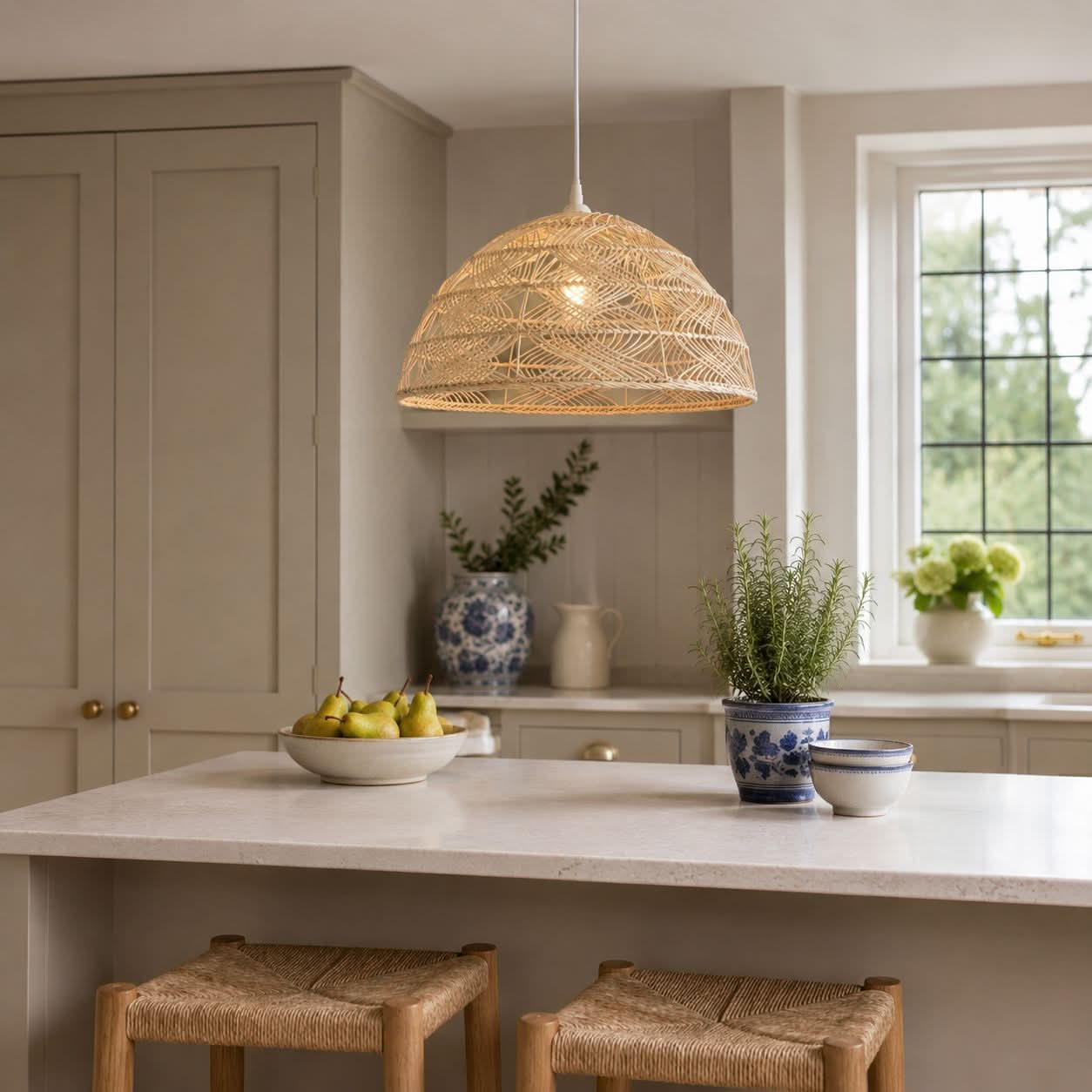 Lightsin Handwoven Rattan Dome Pendant Light for a Warm & Cozy Glow