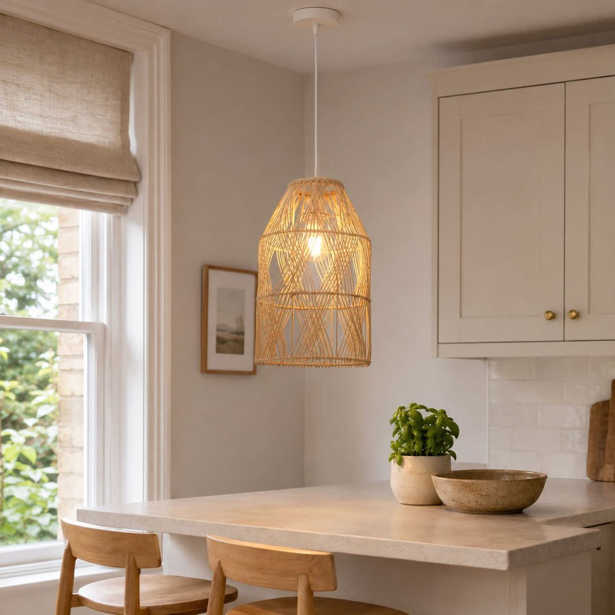 Lightsin Handwoven Rattan Pendant Light with Criss-Cross Pattern
