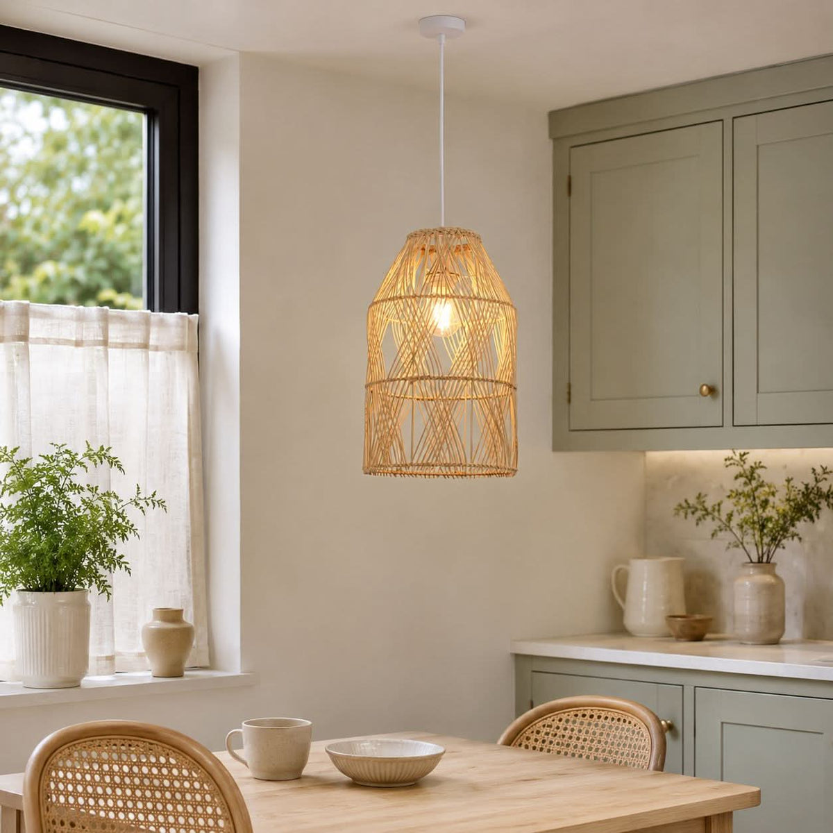 Lightsin Handwoven Rattan Pendant Light with Criss-Cross Pattern