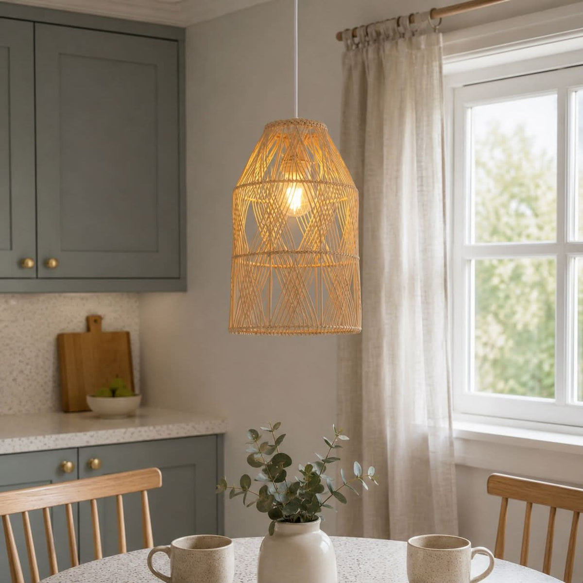 Lightsin Handwoven Rattan Pendant Light with Criss-Cross Pattern