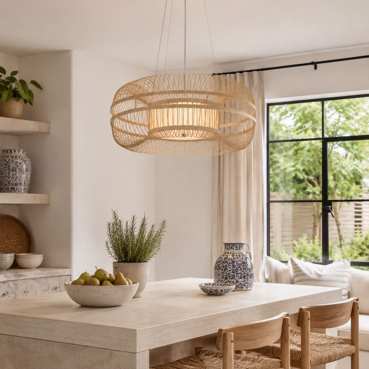 Lightsin LED Bamboo Pendant Light Drum-Shaped 45/60/70/80 Dia