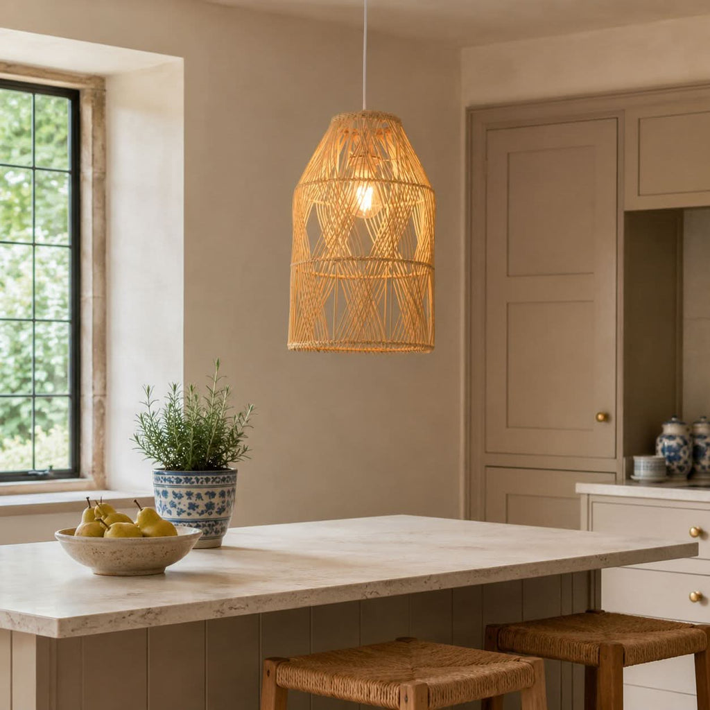 Lightsin Handwoven Rattan Pendant Light with Criss-Cross Pattern