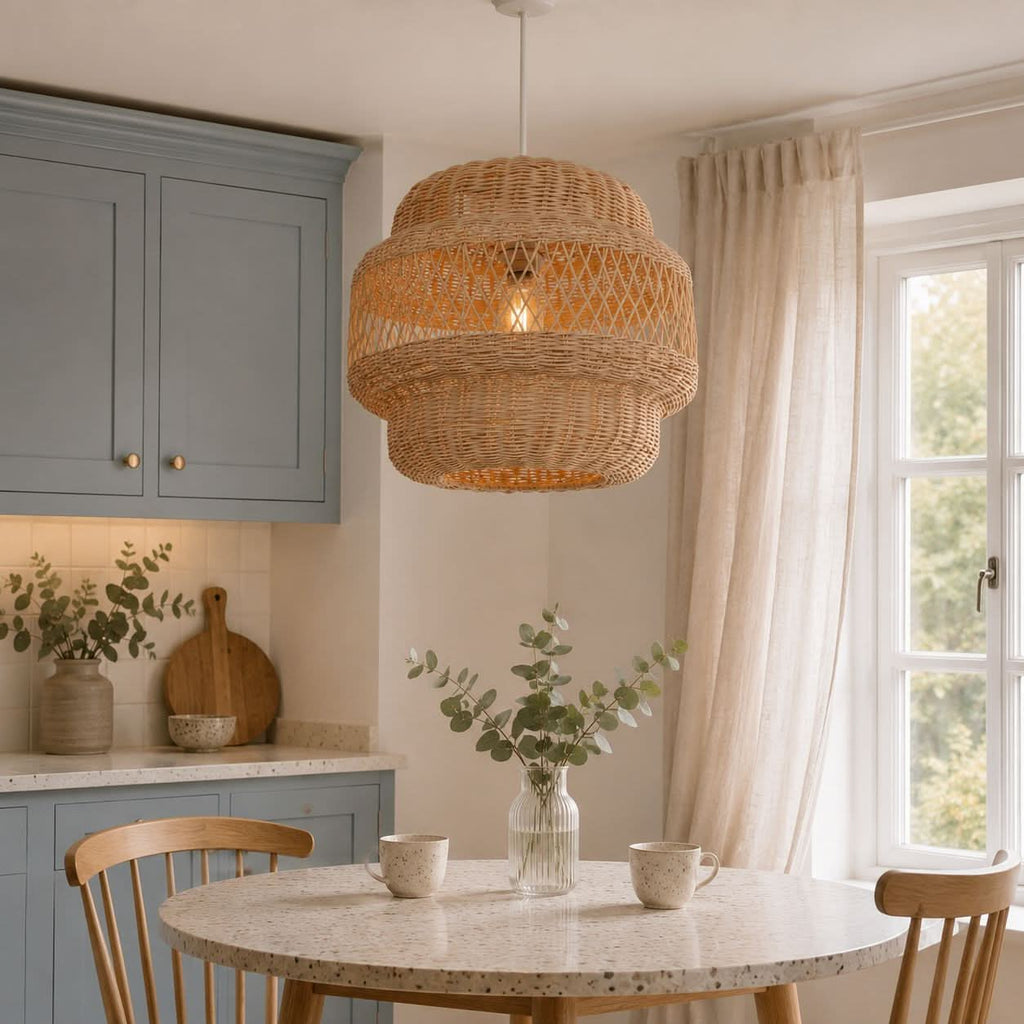 Lightsin Hollow Weave Rattan Pendant Light for Living Room, Dining Room & Bedroom