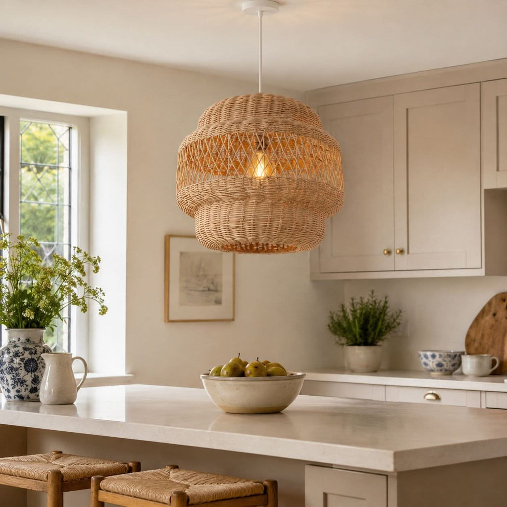 Lightsin Hollow Weave Rattan Pendant Light for Living Room, Dining Room & Bedroom