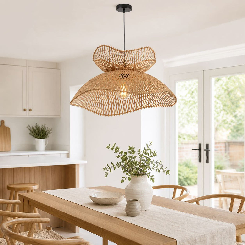 Lightsin Double-Layer Bamboo Pendant Light – Natural Ceiling Pendant Light for Living Room, Dining Area, and Boho Interiors