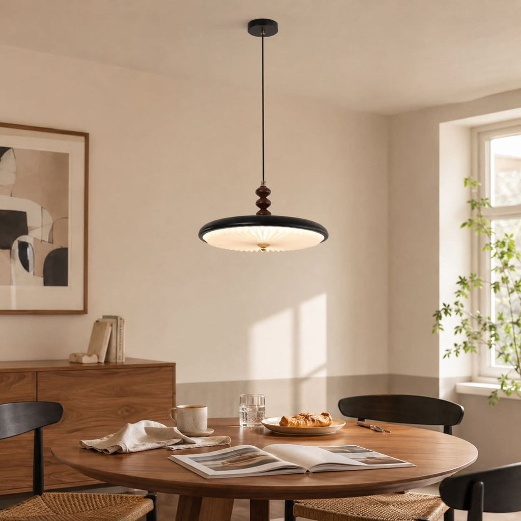Black Pleated Pendant Light | Colour-Changing LED Ceiling Lamp