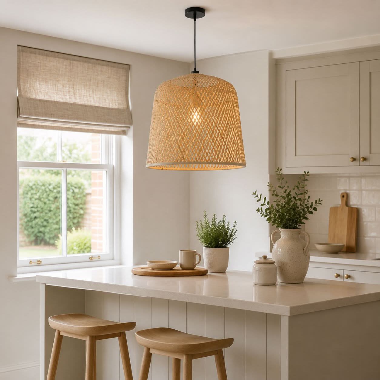 Lightsin Cella-Bamboo Pendant Light – Handwoven Cylindrical Ceiling Light with Cross-Weave Shade for Kitchen, Bedroom & Living Room