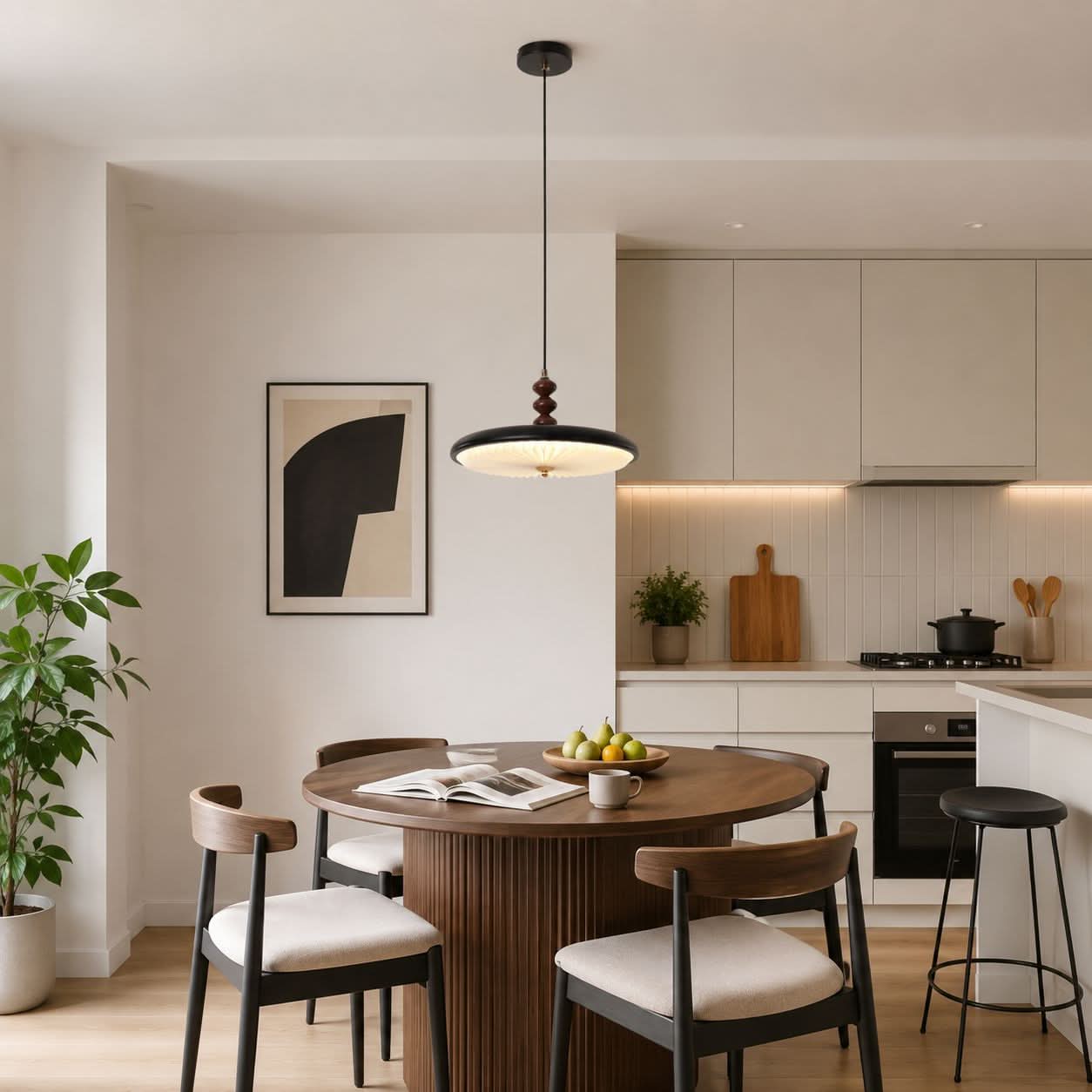 Black Pleated Pendant Light | Colour-Changing LED Ceiling Lamp