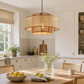 Lightsin Natural Woven Rattan and Hemp Rope Rustic Pendant Light Fixture