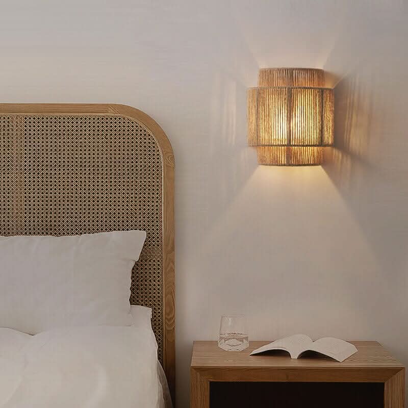 Vintage Hand-Woven Hemp Rope Half Cylinder Wall Lamp