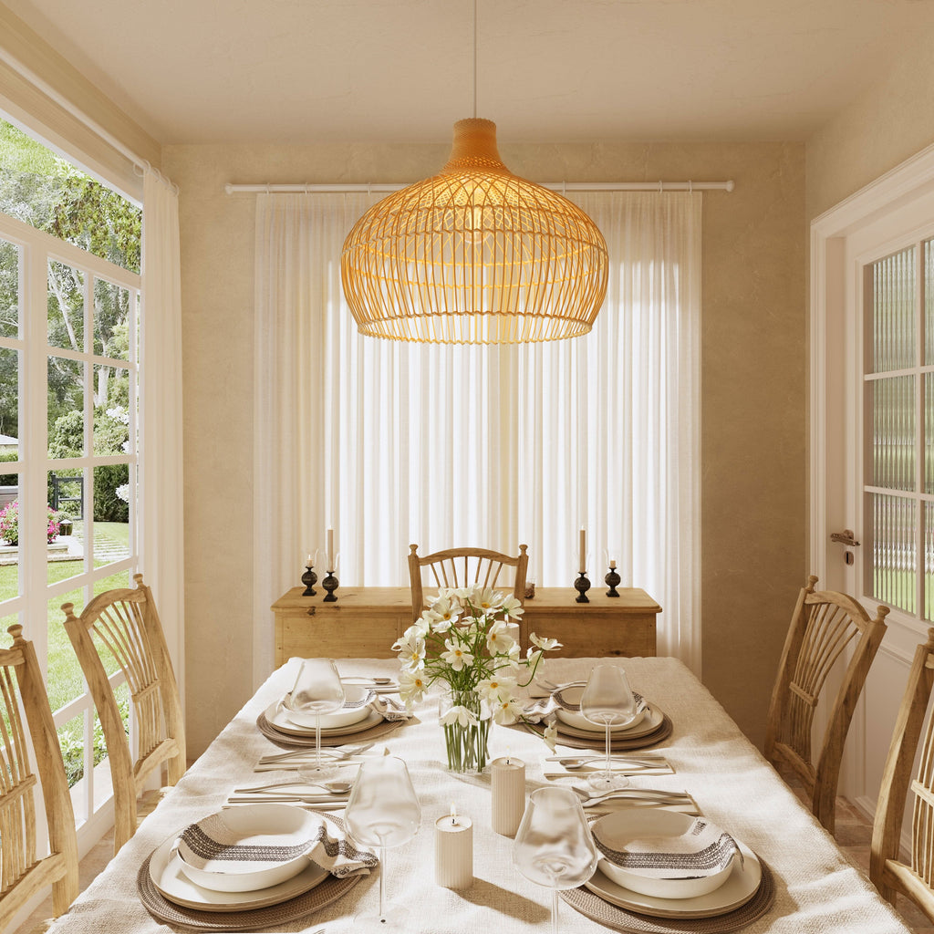 Lightsin Cella-Handwoven Gourd Shaped Rattan Pendant Light