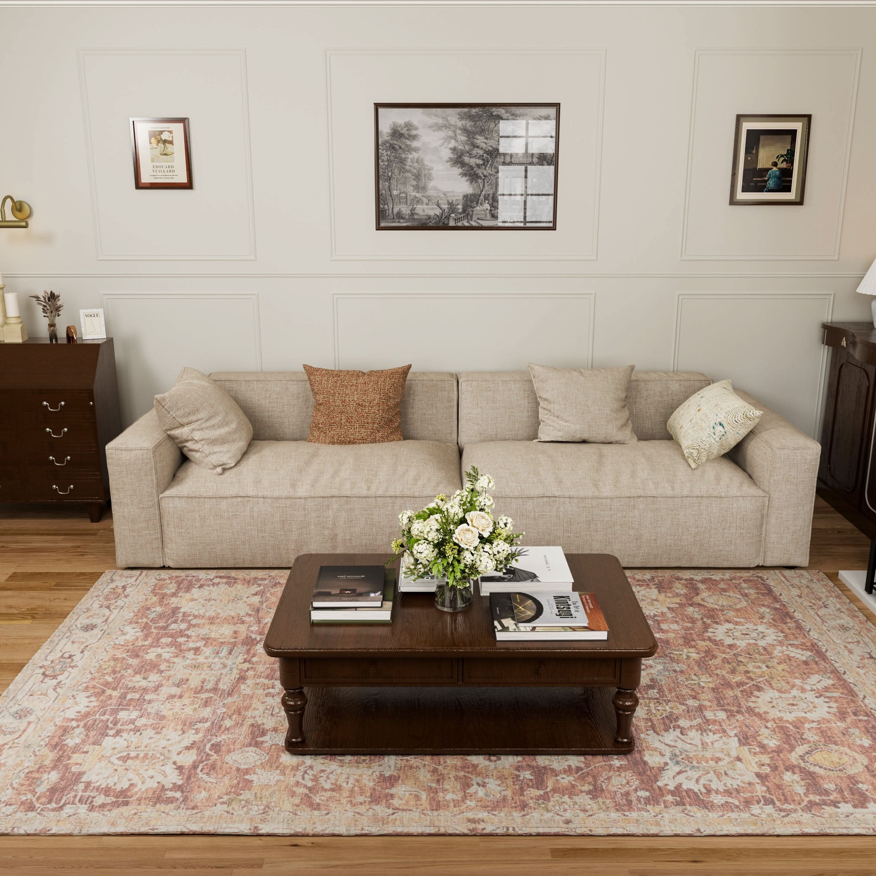 Cottonfy Elegant Linen Tofu Block Fabric Down Sofa