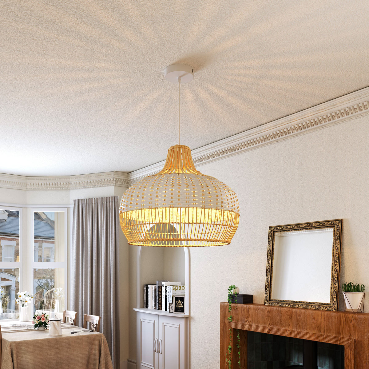 Cella-Lightsin Handwoven Rattan Pendant Light for Kitchen and Boho-Style Interiors