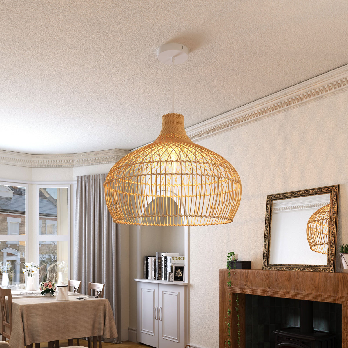 Lightsin Cella-Handwoven Gourd Shaped Rattan Pendant Light