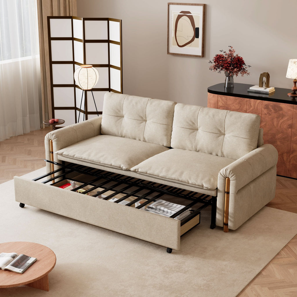 Cottonfy Vintage Pet Friendly Bamboo Design Sofa Bed with Storage