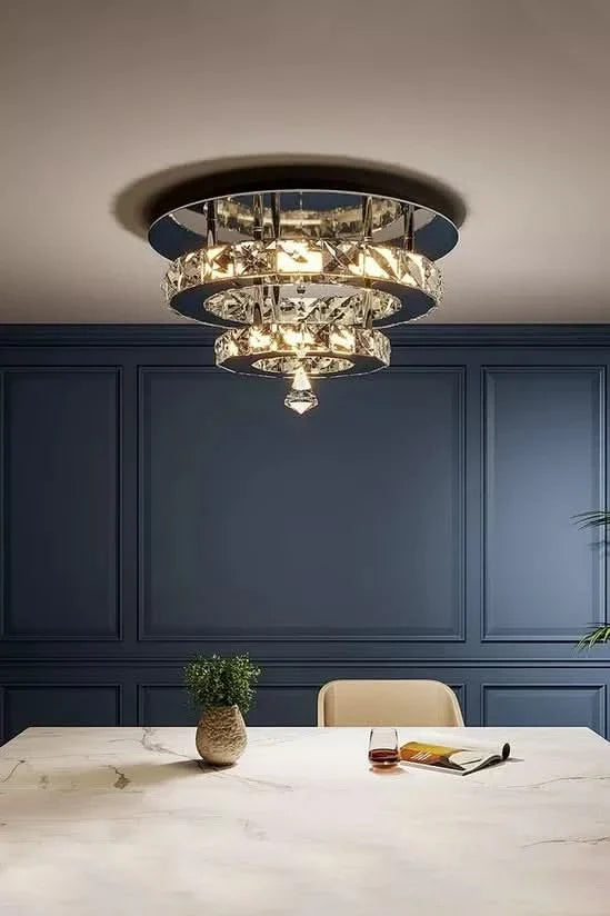 30cm W Stacked LED Ceiling Light with Crystal Rims Energy Saving