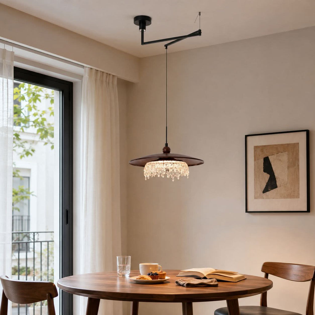 Walnut Folding Acrylic Pendant Light | Adjustable Modern Ceiling Lamp