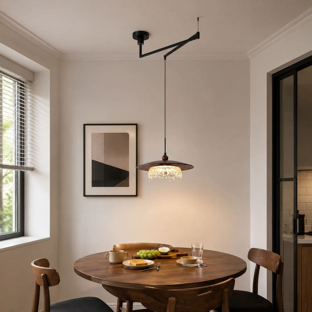 Walnut Folding Acrylic Pendant Light | Adjustable Modern Ceiling Lamp