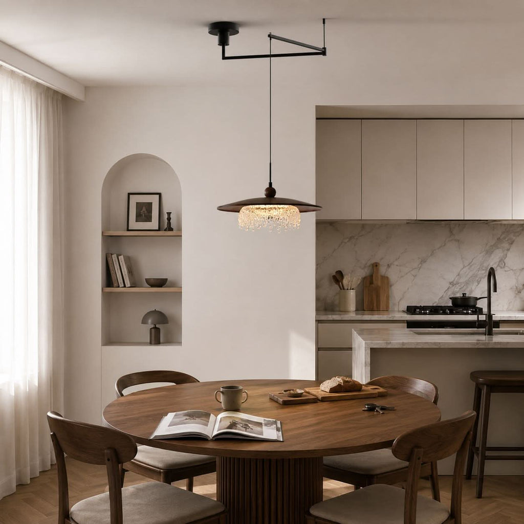 Walnut Folding Acrylic Pendant Light | Adjustable Modern Ceiling Lamp