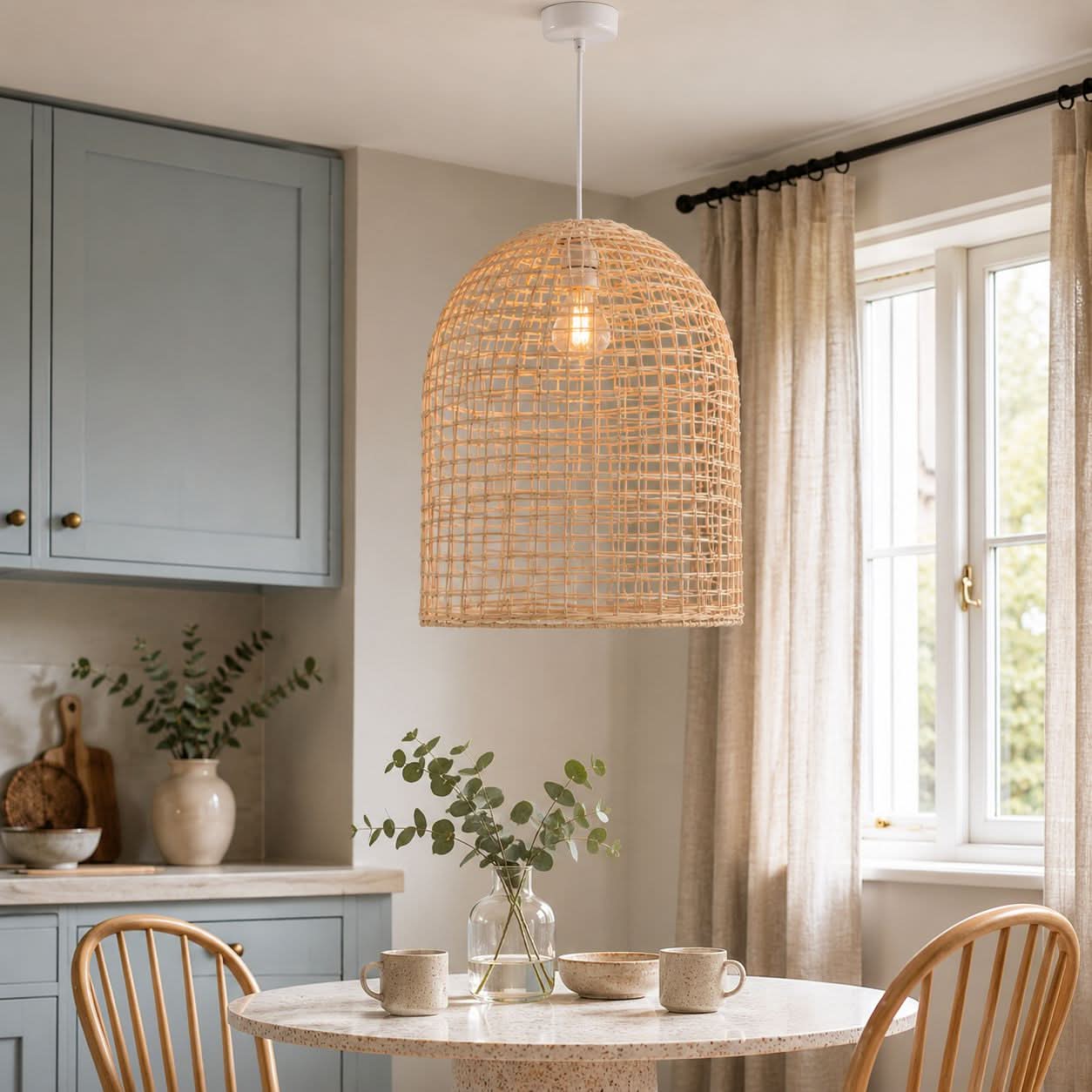 Lightsin Cella-Natural Cage Shape Rattan Pendant Light