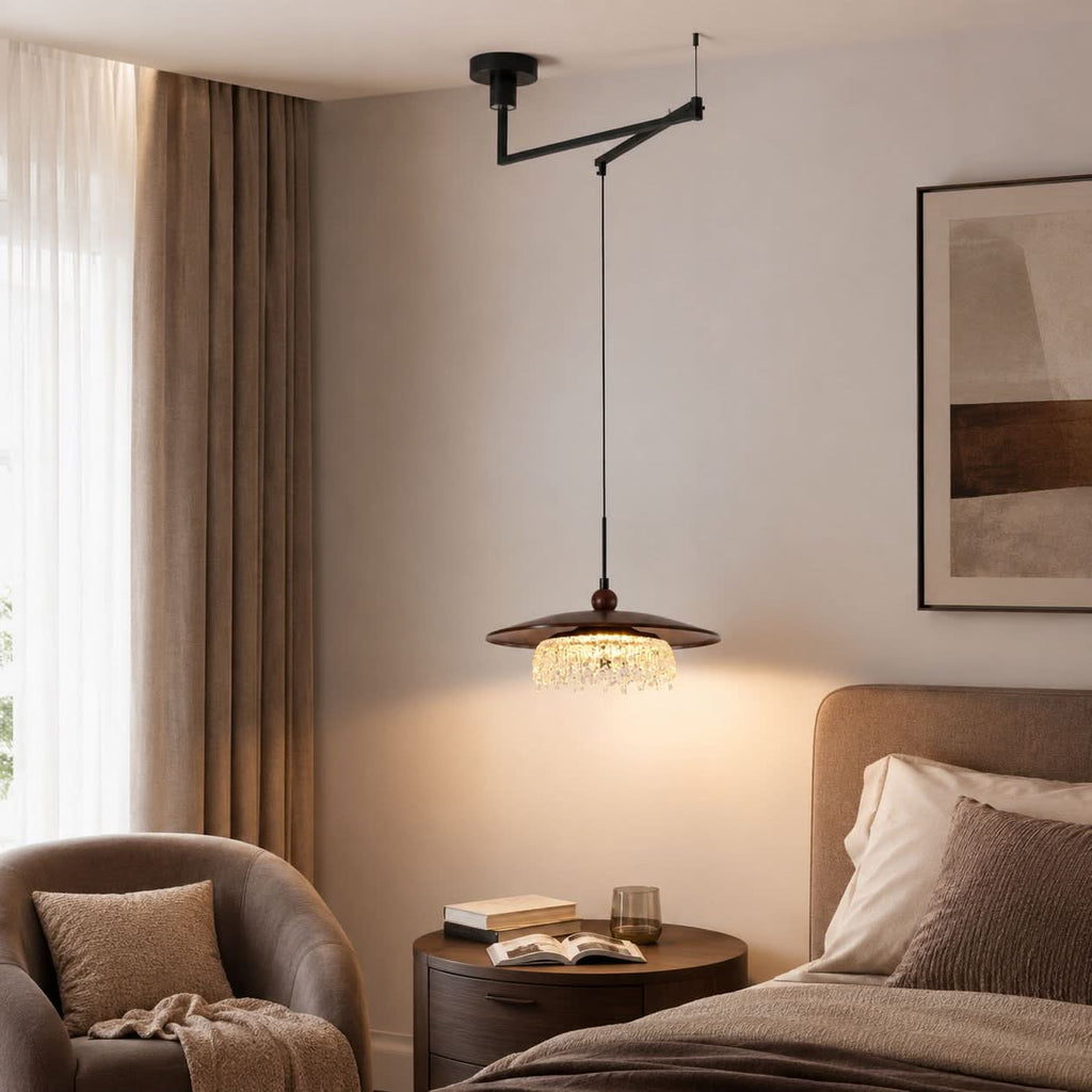 Walnut Folding Acrylic Pendant Light | Adjustable Modern Ceiling Lamp