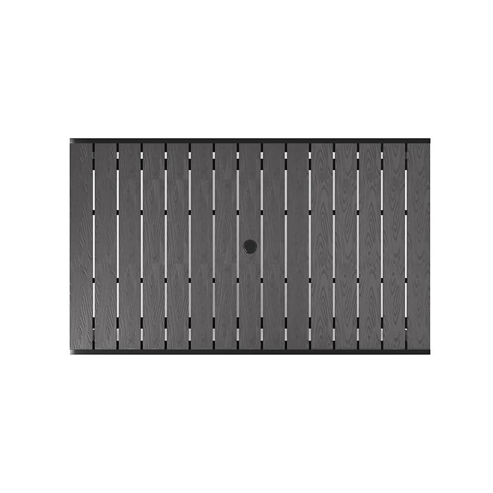 150cm Wood Effect Garden Dining Table with Parasol Hole in Grey