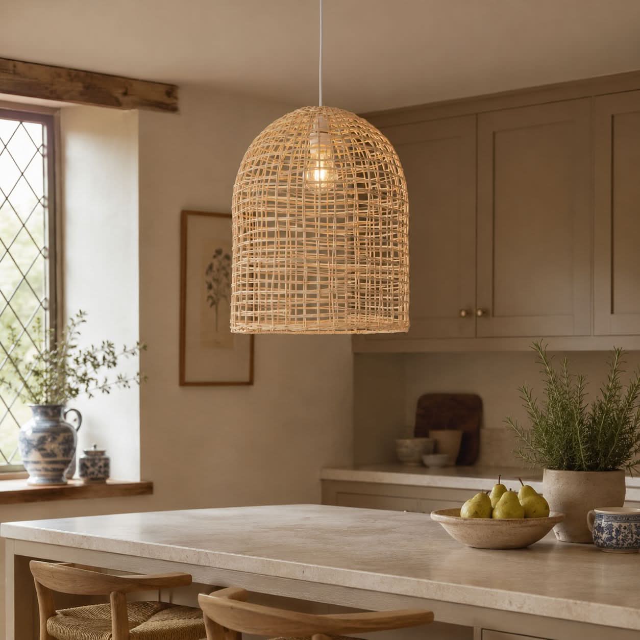 Lightsin Cella-Natural Cage Shape Rattan Pendant Light