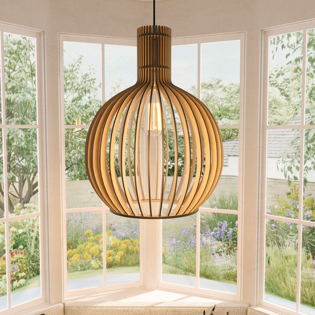 Lightsin Shadome-Scandinavian LED Wooden Birdcage Pendant Light