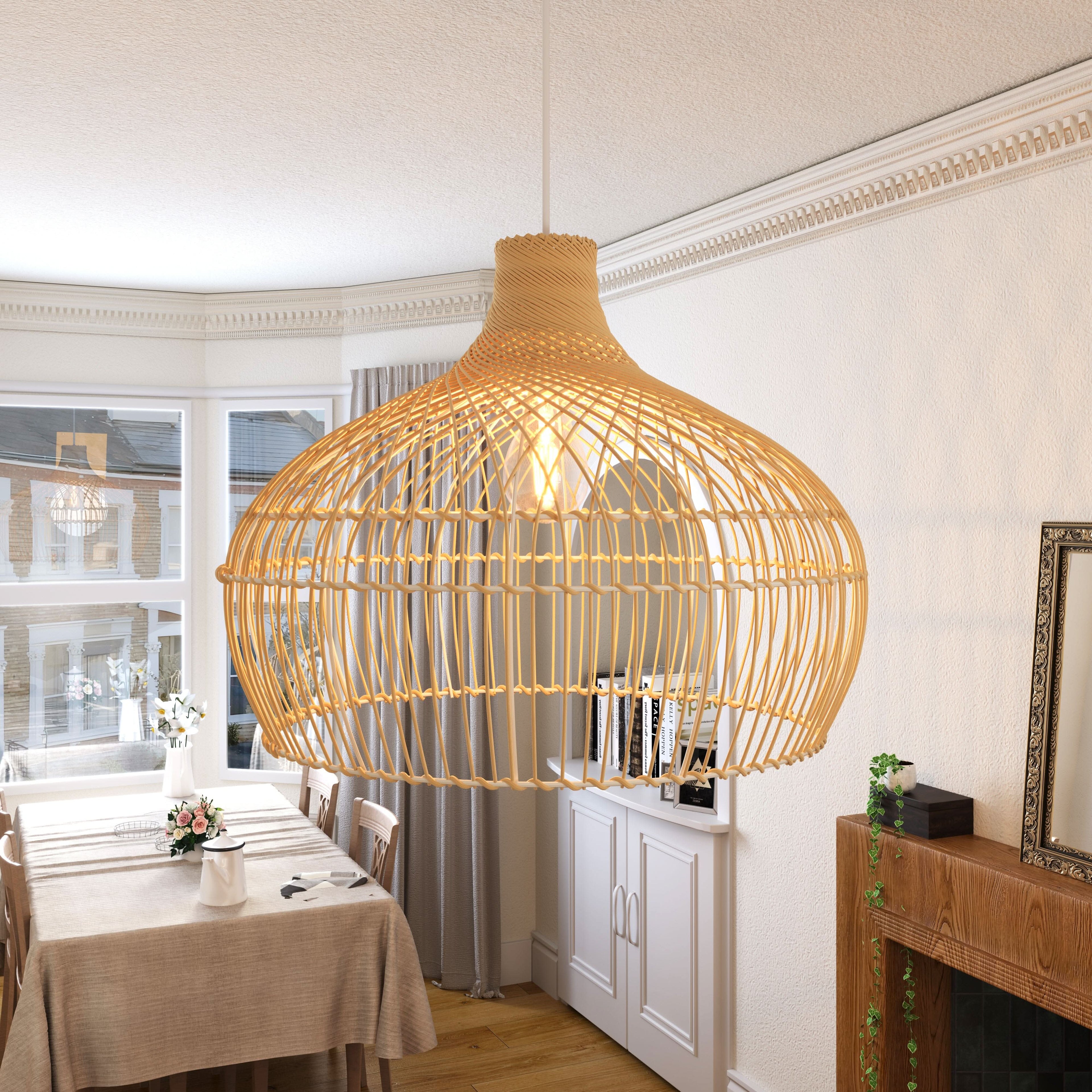 Lightsin Cella-Handwoven Gourd Shaped Rattan Pendant Light