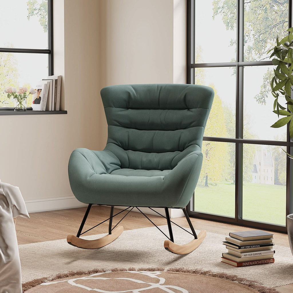 96cm Height Cyan Nordic Wooden Rocking Chair for Living Room Bedroom