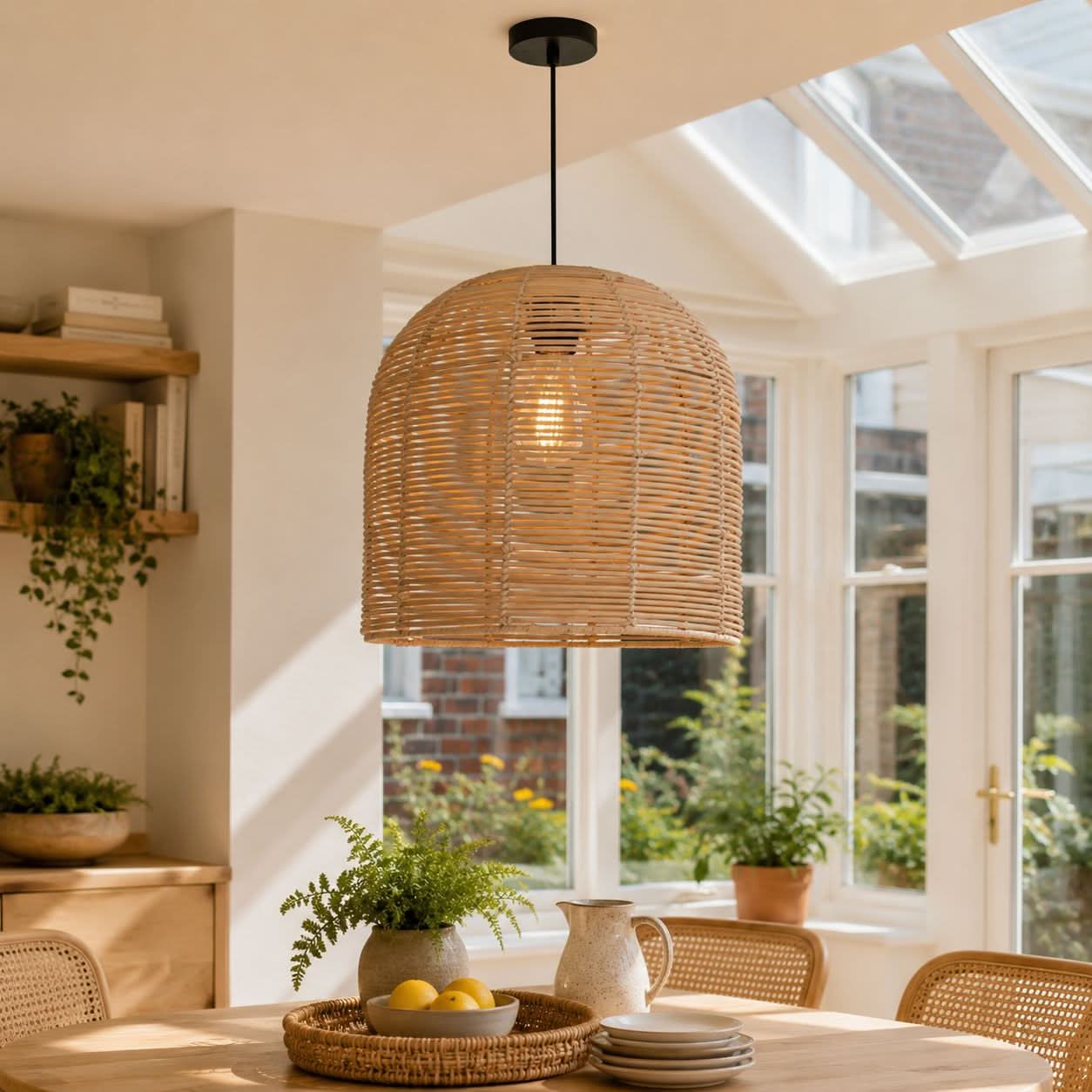 Lightsin Cella-Rustic Rattan Dome Pendant Light – Handwoven Ceiling Pendant Light for Living Room, Kitchen, and Modern Rustic Interiors