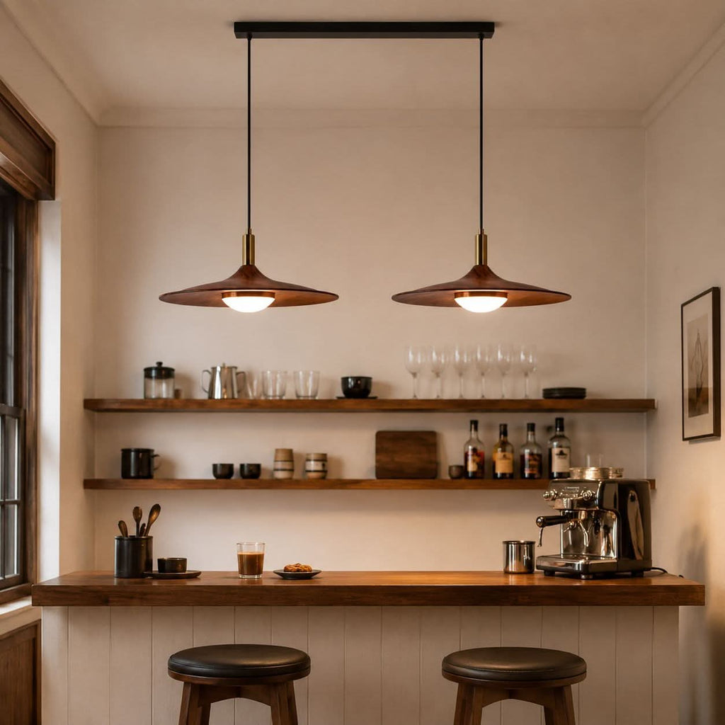 Walnut Double Pendant Light | Linear E27 Ceiling Lamp