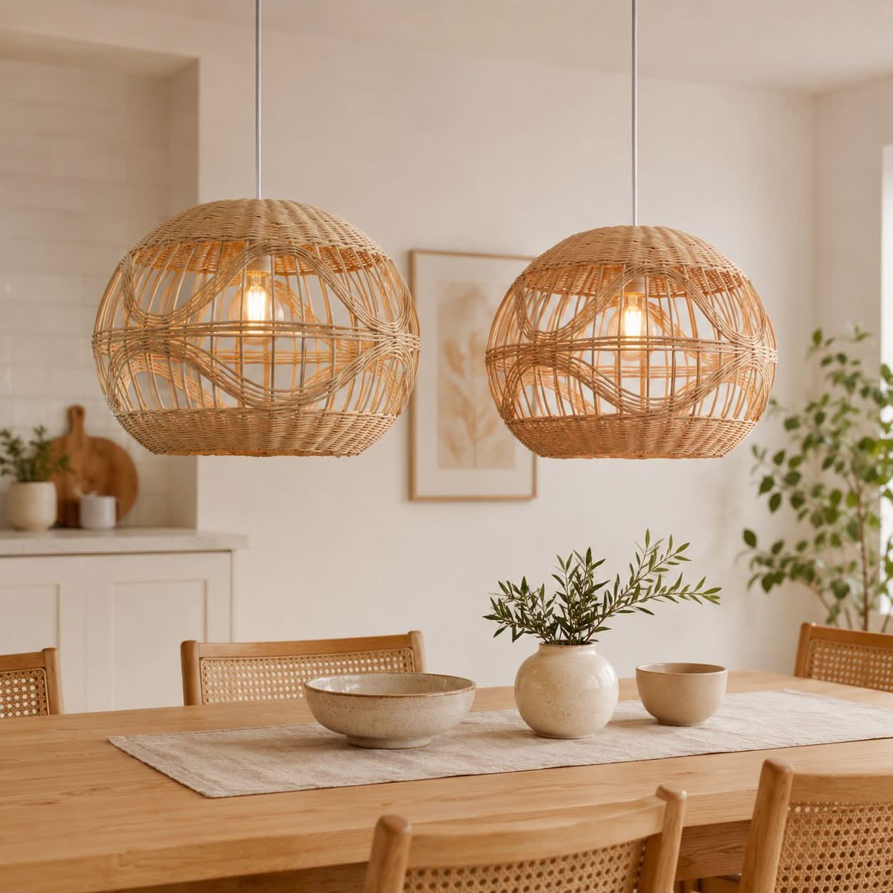 Lightsin Cella-Sustainable Handwoven Spherical Rattan Pendant Light with Wave Details
