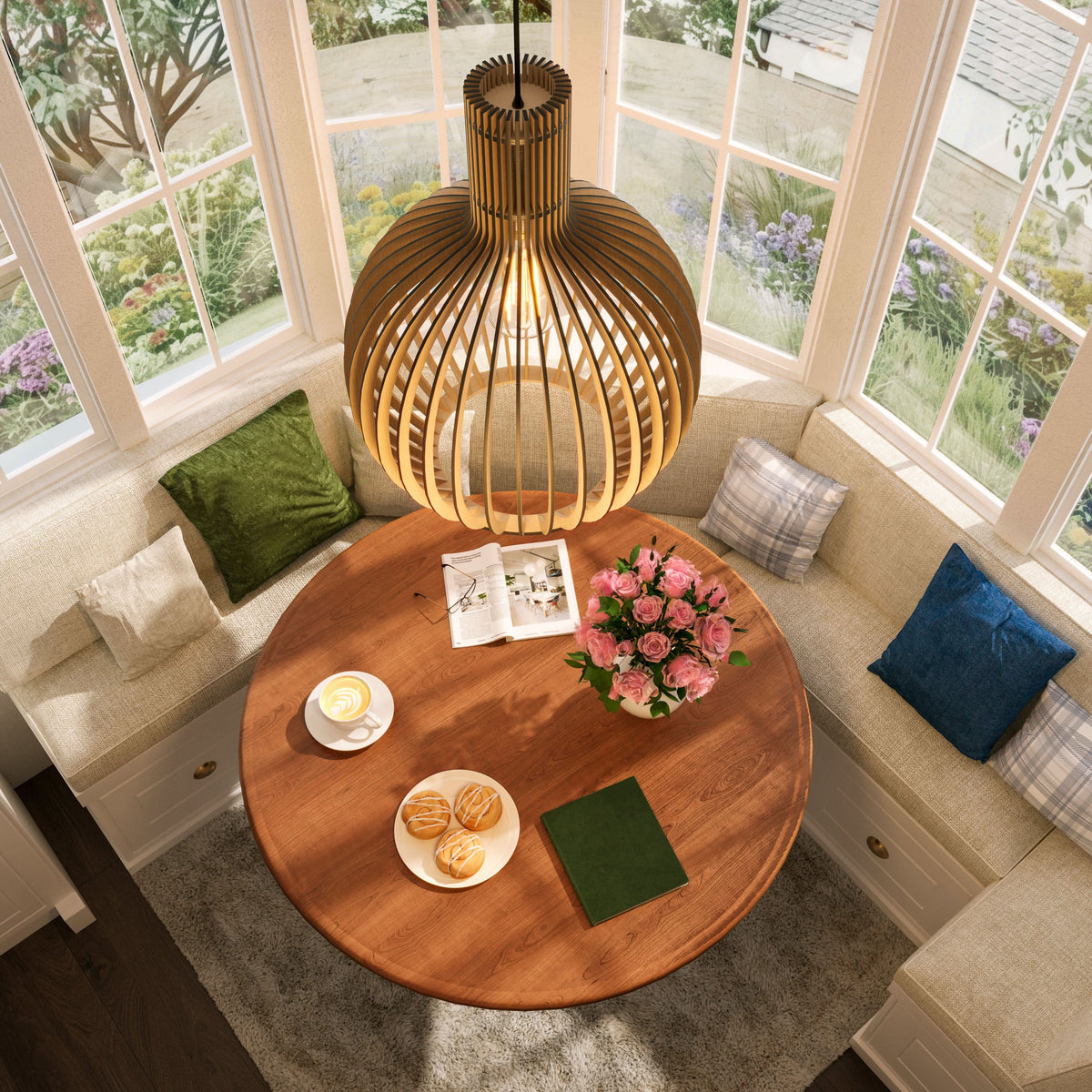 Lightsin Shadome-Scandinavian LED Wooden Birdcage Pendant Light