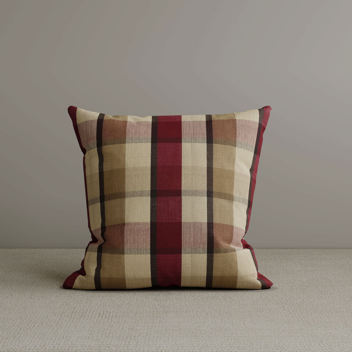 Square Exclusive Design Cushion in Claret Red Check Cotton Linen, 45*45CM