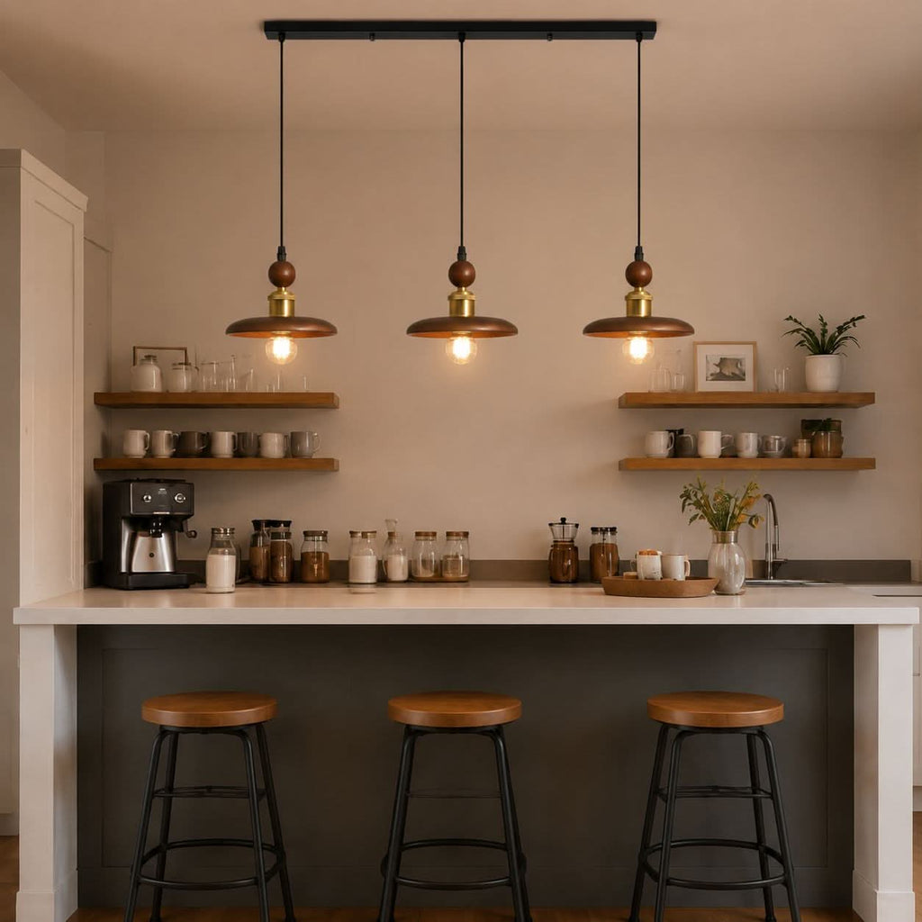 3-Light Walnut Wood Mini Pendant Light | E27 Ceiling Lamp
