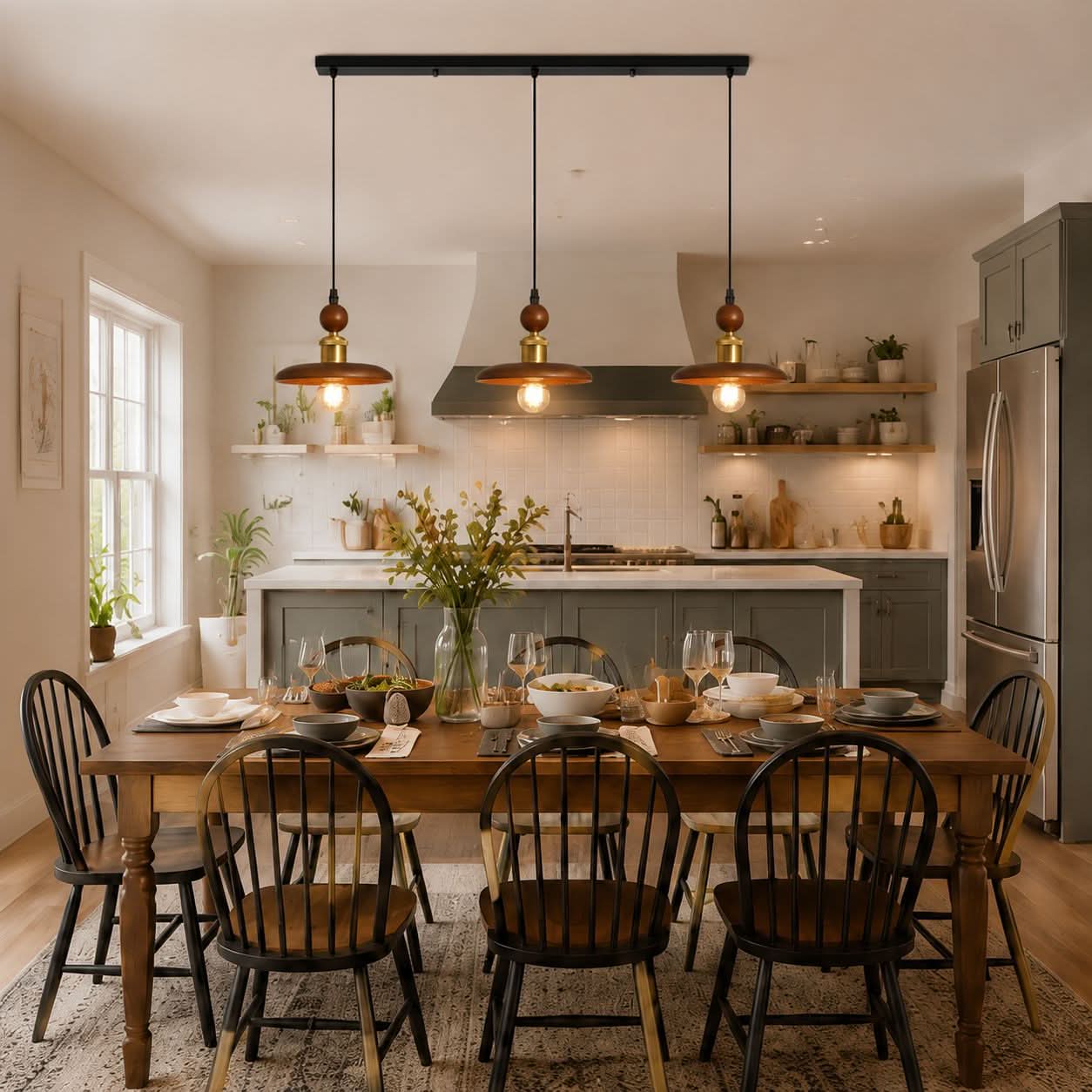 3-Light Walnut Wood Mini Pendant Light | E27 Ceiling Lamp
