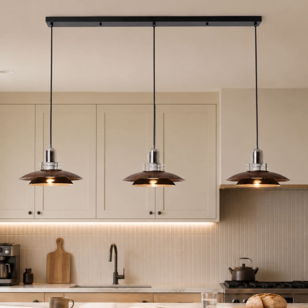 3-Light Walnut Iron Pendant Light | Adjustable E27 Ceiling Lamp